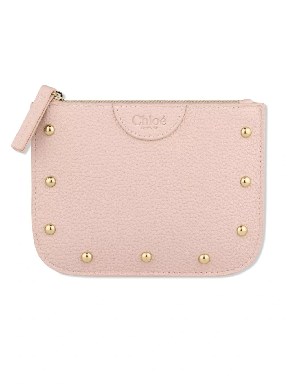 NWT Chloe Pink Faux Leather Zip Clutch with Gold Studs
